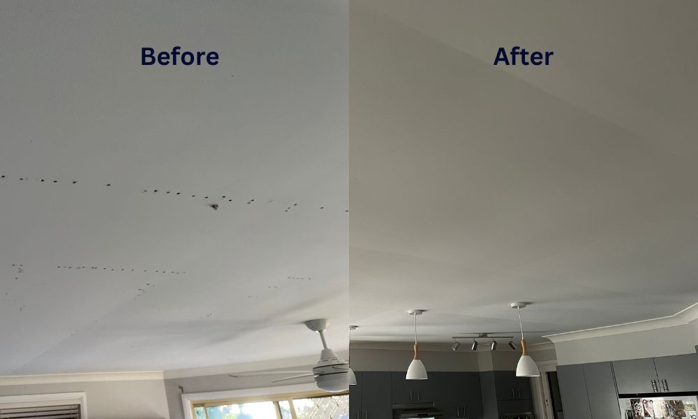 Ceiling repair before and after photo